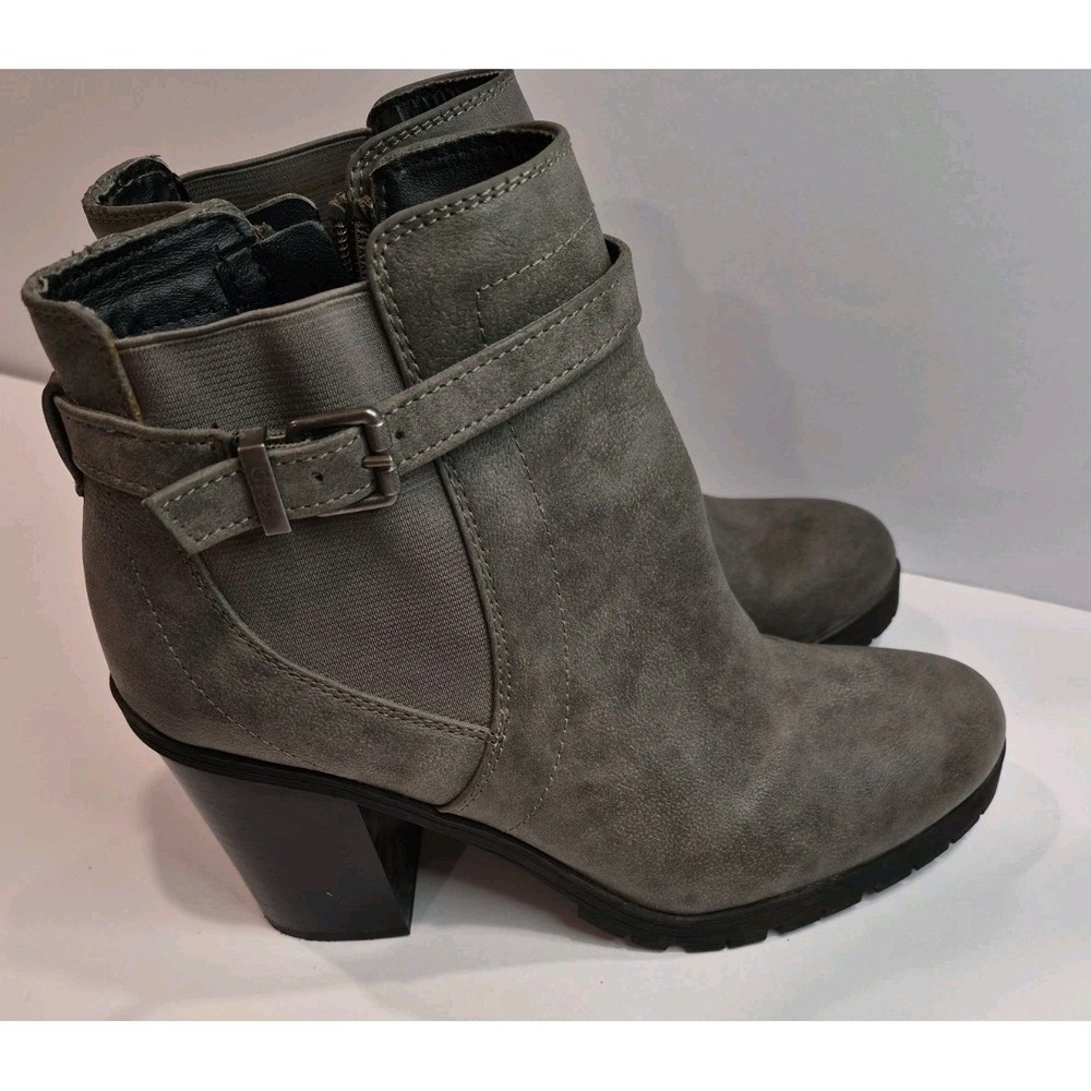 Sam Edelman Women's Gray Leather Ankle Bootie US 9 Zip Round Toe 3" Block Heel